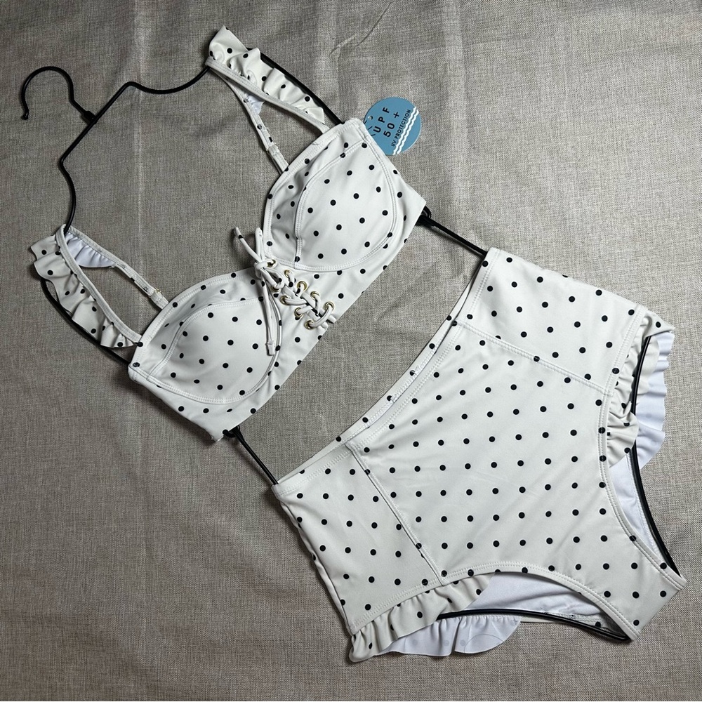 Off White Polka Dot Bikini Set